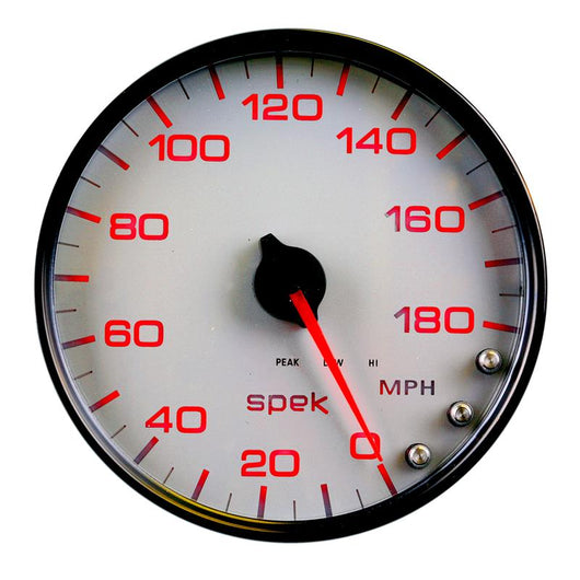 Autometer Spek-Pro Gauge Speedometer 5in 180 Mph Elec. Programmable White/Black - P23012