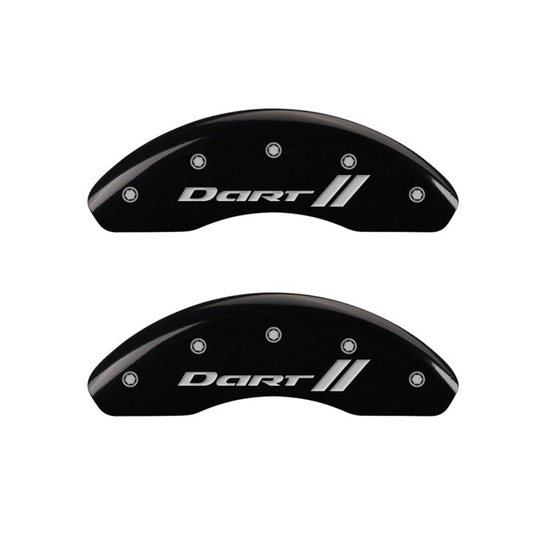 MGP 4 Caliper Covers Engraved Front & Rear With stripes/Dart Black finish silver ch - 12199SDRTBK