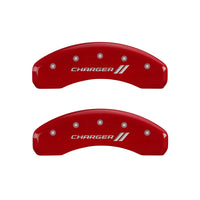 MGP 4 Caliper Covers Engraved Front & Rear With stripes/Charger Red finish silver ch - 12088SCH1RD