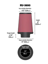 K&N Universal Clamp-On Air Filter 3-1/2in FLG / 6in B / 4-1/2in T / 9in H - RU-3690
