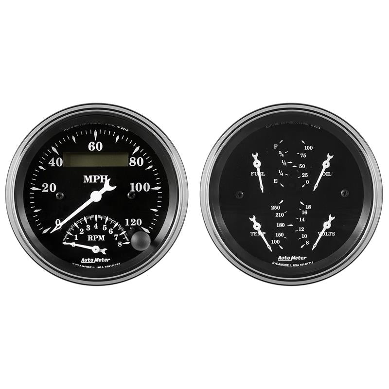 Auto Meter Gauge Kit 2 pc. Quad & Tach/Speedo 3 3/8in Old Tyme Black - 1720