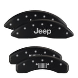 MGP 4 Caliper Covers Engraved F&R 11-18 Jeep Grand Cherokee Matte Blk Finish Silver Jeep/Grill Logo - 42020SJPLMB