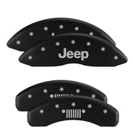 MGP 4 Caliper Covers Engraved F&R 11-18 Jeep Grand Cherokee Matte Blk Finish Silver Jeep/Grill Logo - 42020SJPLMB