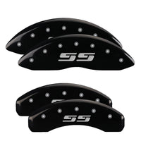 MGP 4 Caliper Covers Engraved Front & Rear Silverado style/SS Black finish silver ch - 14004SSS3BK