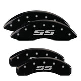 MGP 4 Caliper Covers Engraved Front & Rear Silverado style/SS Black finish silver ch - 14002SSS3BK