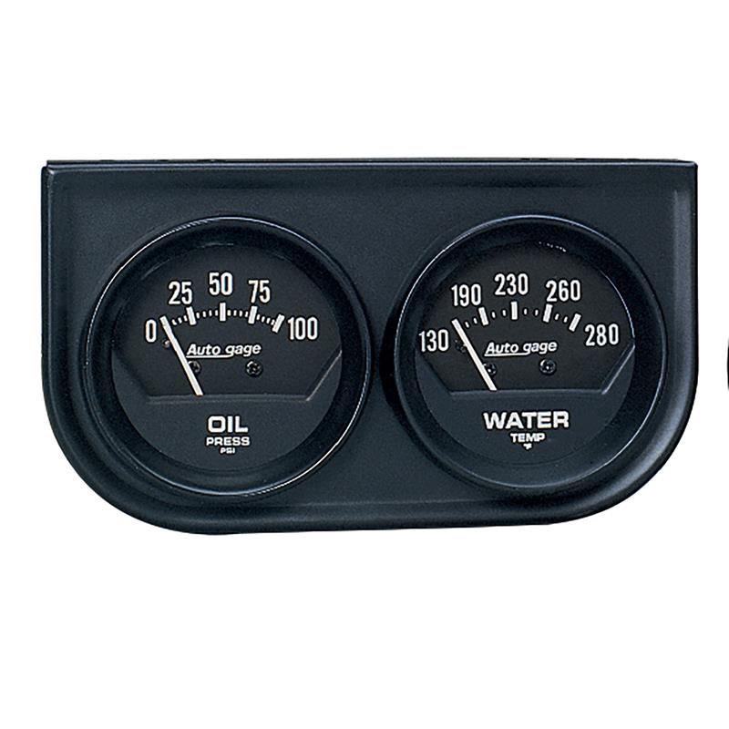 Autometer AutoGage Two-Gauge Console 52.4mm Mech 0-100 PSI Oil Press / 130-280 Deg Water Temp- Black - 2345