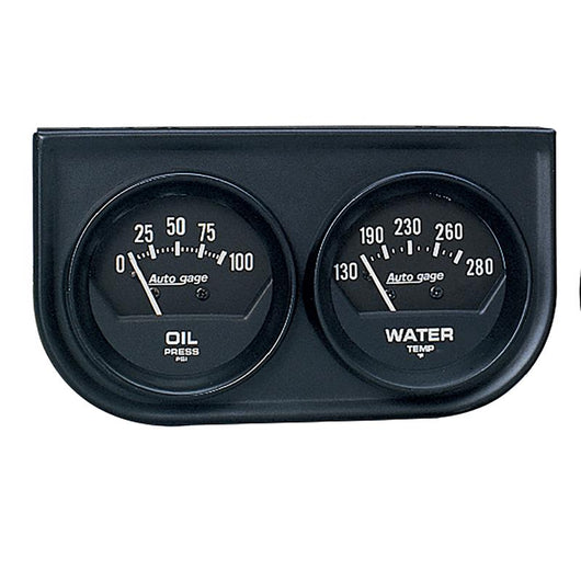 Autometer AutoGage Two-Gauge Console 52.4mm Mech 0-100 PSI Oil Press / 130-280 Deg Water Temp- Black - 2345
