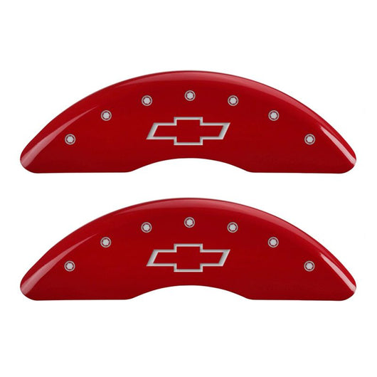 MGP 4 Caliper Covers Engraved Front & Rear Bowtie Red finish silver ch - 14241SBOWRD