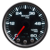 Autometer Spek-Pro Gauge Boost 2 1/16in 60psi Stepper Motor W/Peak & Warn Blk/Smoke/Black - P30452
