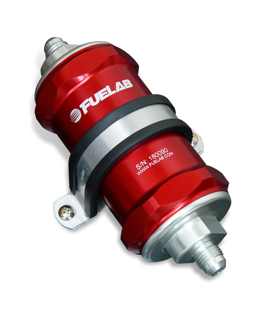 Fuelab 818 In-Line Fuel Filter Standard -6AN In/Out 75 Micron Stainless - Red - 81821-2