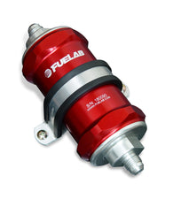 Fuelab 848 In-Line Fuel Filter Standard -6AN In/Out 75 Micron Stainless w/Check Valve - Red - 84821-2