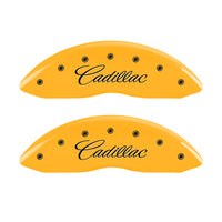 MGP 4 Caliper Covers Engraved Front Cursive/Cadillac Engraved Rear SRX Yellow finish black ch - 35004SSRXYL