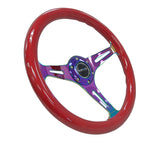 NRG Classic Wood Grain Steering Wheel (350mm) Red Grip w/Neochrome 3-Spoke Center - ST-015MC-RD