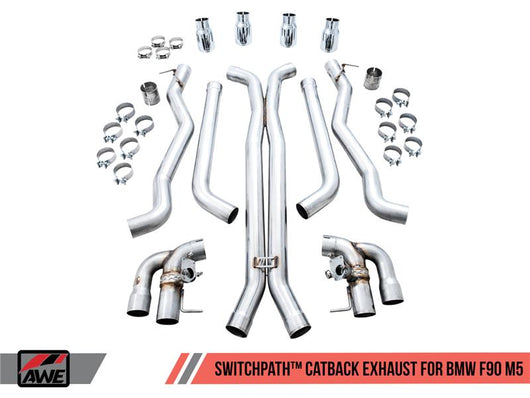 AWE Tuning 18-19 BMW M5 (F90) 4.4T AWD SwitchPath Cat-back Exhaust - Chrome Silver Tips - 3025-42062