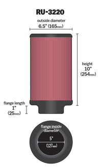 K&N Filter Universal Rubber Filter 5in Flange ID / 6.5in OD / 10in Height - RU-3220
