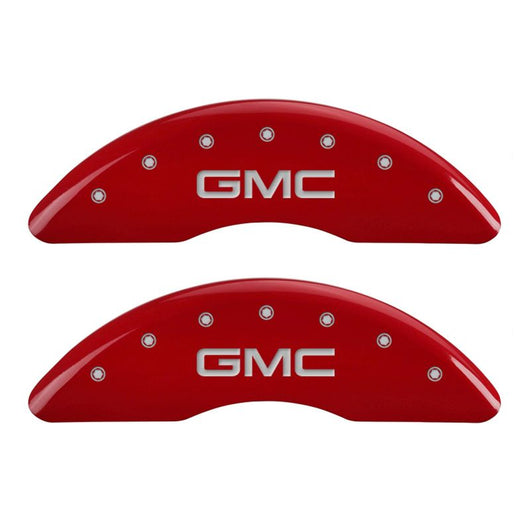 MGP 4 Caliper Covers Engraved Front & Rear GMC Red finish silver ch - 34001SGMCRD