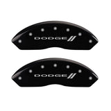 MGP 4 Caliper Covers Engraved Front & Rear With stripes/Dodge Black finish silver ch - 12059SDD3BK