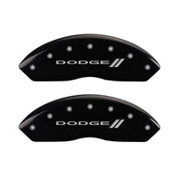 MGP 4 Caliper Covers Engraved Front & Rear With stripes/Dodge Black finish silver ch - 12059SDD3BK