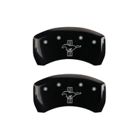MGP 4 Caliper Covers Engraved Front Mustang Engraved Rear Bar & Pony Black finish silver ch - 10198SMBPBK