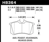 Hawk 97-04 Audi A4/00-03 A6/00-02 S4/00-06 TT / 02-04 VW Golf GTI Rear Blue 9012 Race Brake Pads - HB364E.642