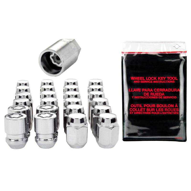 McGard 6 Lug Hex Install Kit w/Locks (Cone Seat Nut) M12X1.25 / 13/16 Hex / 1.28in. L - Chrome - 84654