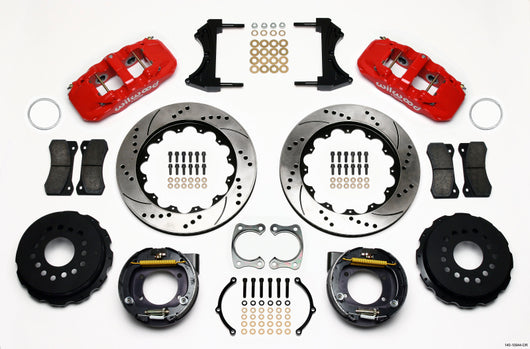 Wilwood AERO4 Rear P-Brake Kit 14.00in Drilled Red Big Ford New Style 2.36in Offset - 140-10944-DR