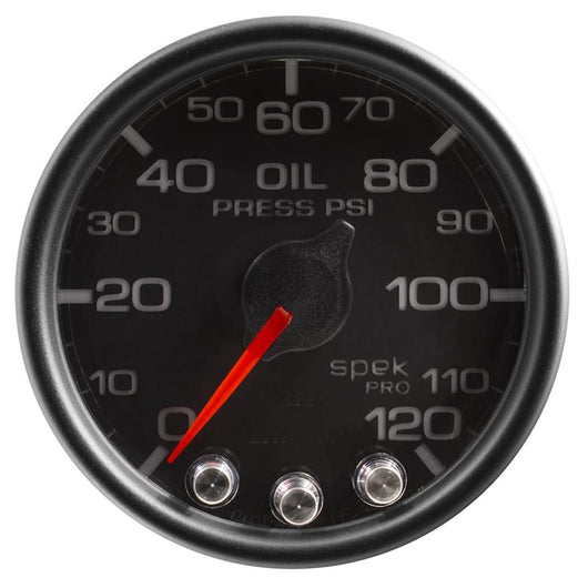 Autometer Spek-Pro Gauge Oil Press 2 1/16in 120psi Stepper Motor W/Peak & Warn Blk/Blk - P32532