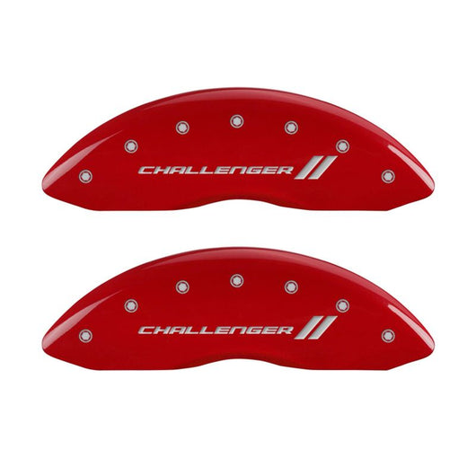 MGP 4 Caliper Covers Engraved Front & Rear With stripes/Challenger Red finish silver ch - 12001SCL1RD