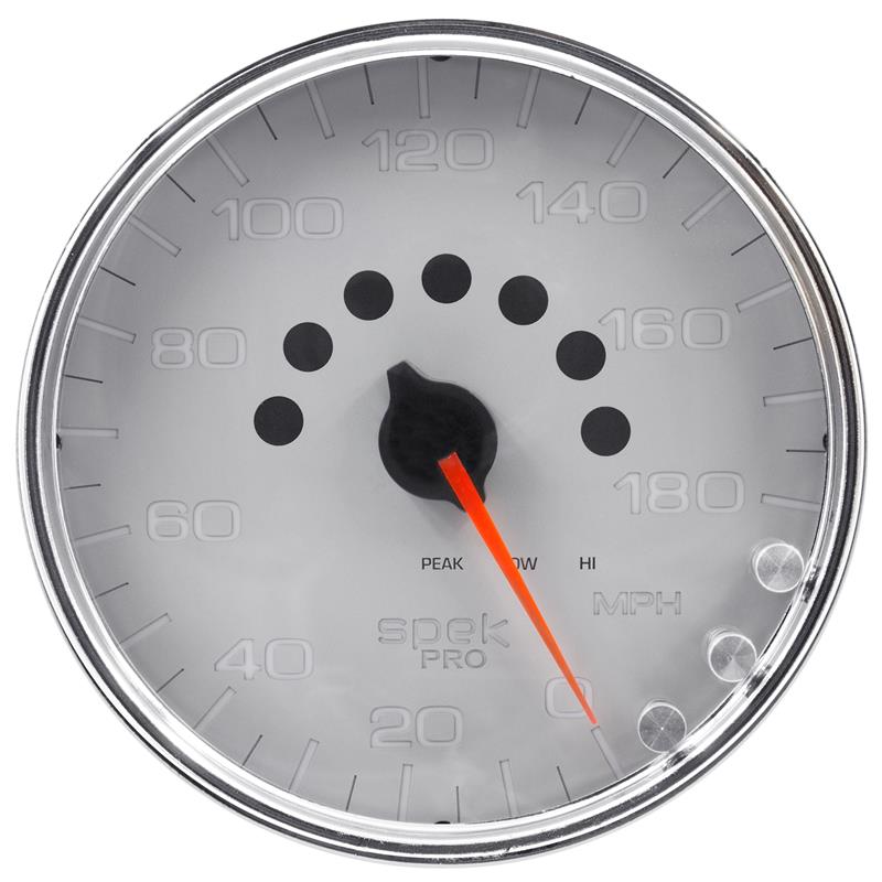 Autometer Spek-Pro Gauge Speedometer 5in 180 Mph Elec. Programmable Silver/Chrome - P23021