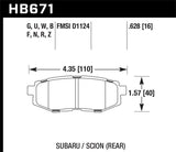 Hawk 13 Scion FR-S / 13 Subaru BRZ/10-12 Legacy 2.5 GT/3.6R DTC-60 Race Rear Brake Pads - HB671G.628