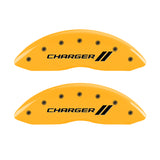 MGP 4 Caliper Covers Engraved Front & Rear With stripes/Charger Yellow finish black ch - 12181SCH1YL