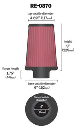 K&N Universal Rubber Filter 4inch FLG / 6inch OD-B / 4-5/8inch OD-T / 9inch H - RE-0870