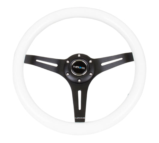 NRG Classic Wood Grain Steering Wheel (350mm) White Paint Grip w/Black 3-Spoke Center - ST-015BK-WT