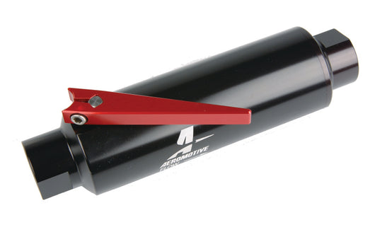 Aeromotive In-Line AN-10 Filter w/ Shutoff Valve 100 Micron SS Element - Black Anodize Finish - 12331