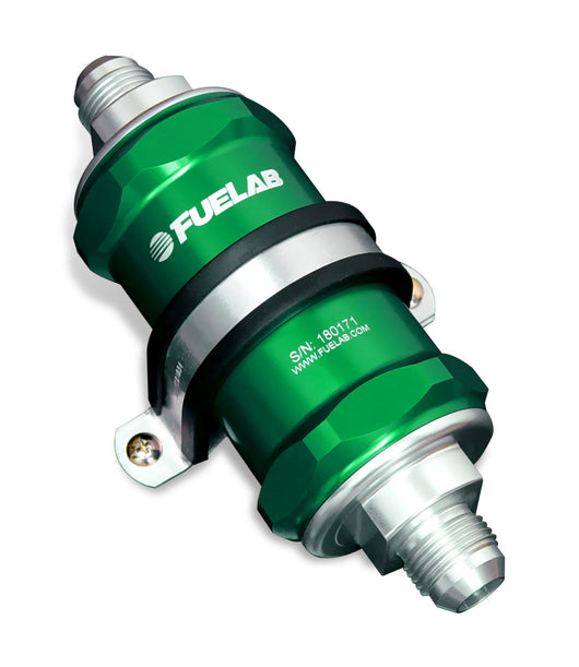 Fuelab 848 In-Line Fuel Filter Standard -8AN In/Out 75 Micron Stainless w/Check Valve - Green - 84822-6
