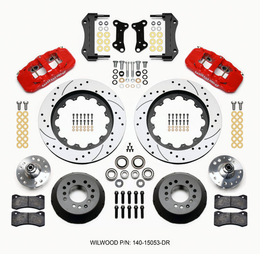 Wilwood AERO6 Front Hub Kit 15.00 Drilled Red 67-69 Camaro 64-72 Nova Chevelle - 140-15053-DR