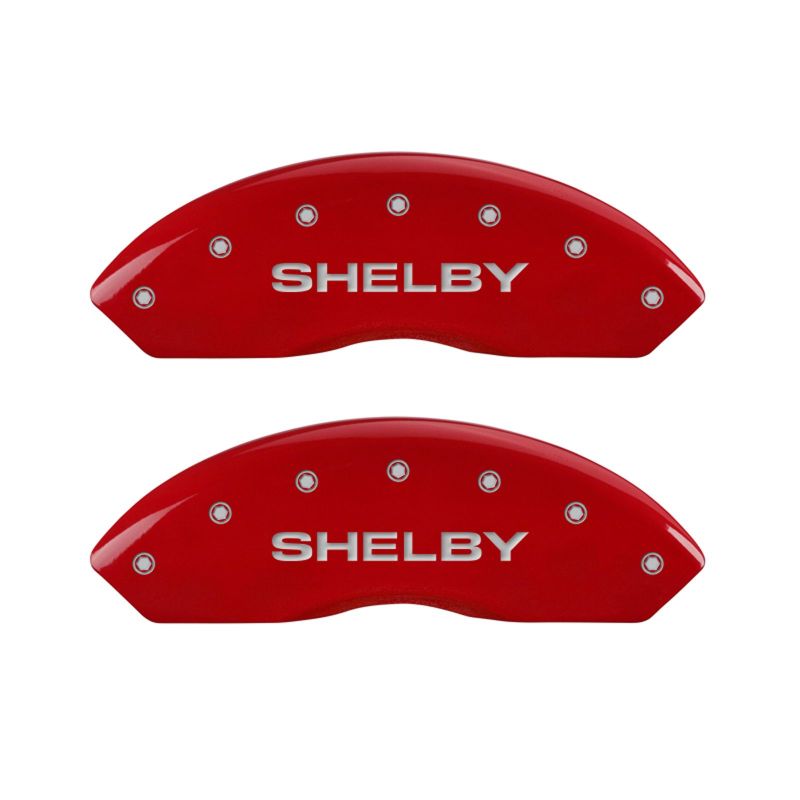 MGP 4 Caliper Covers Engraved Front Shelby Engraved Rear Tiffany Snake Red finish silver ch - 10017SSBYRD