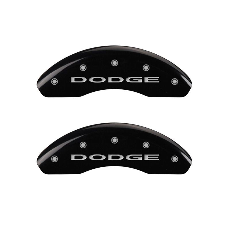 MGP 4 Caliper Covers Engraved Front & Rear With out stripes/Dodge Black finish silver ch - 12199SDD4BK