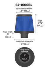 K&N 2in Base OD x .375in Flange ID x 1.75in H Rubber Base Crankcase Vent Filter - Blue - 62-1600BL