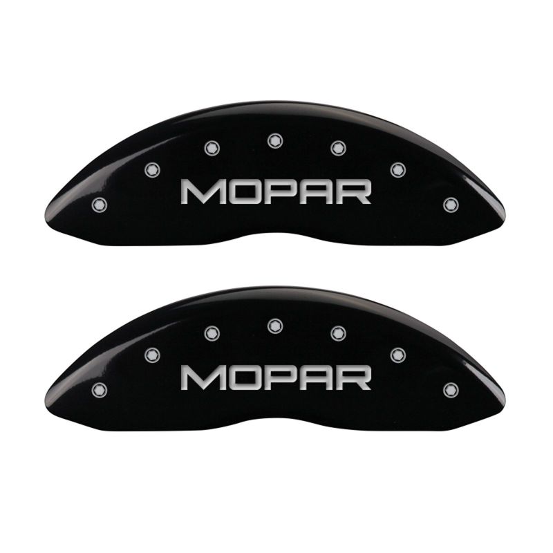 MGP Front set 2 Caliper Covers Engraved Front MOPAR Black finish silver ch - 42011FMOPBK