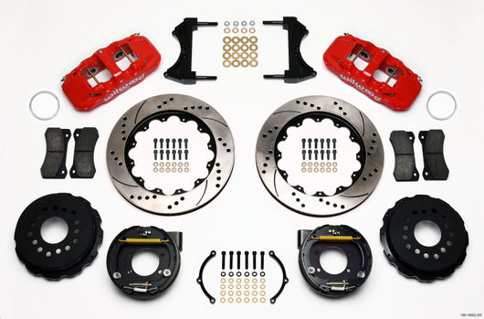 Wilwood AERO4 Rear P-Brake Kit 14.00in Drill Red Ford 8.8 w/2.5in Offset-5 Lug - 140-10952-DR