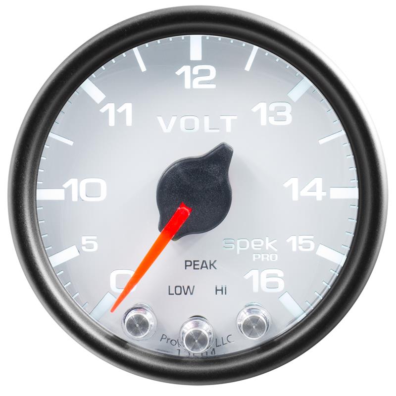 Autometer Spek-Pro Gauge Voltmeter 2 1/16in 16V Stepper Motor W/Peak & Warn Wht/Blk - P34412