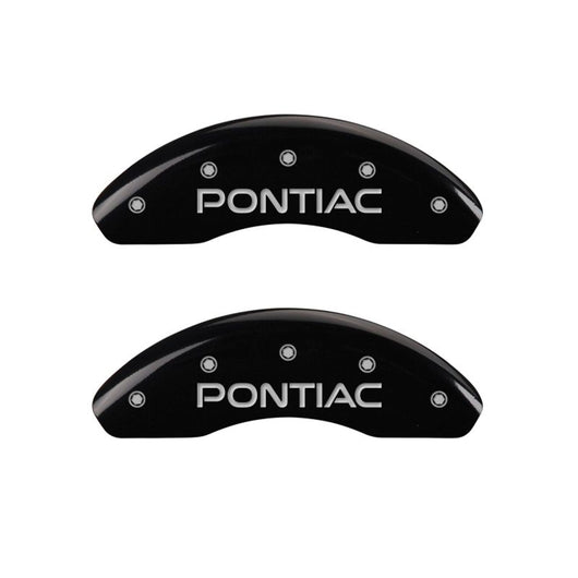 MGP 4 Caliper Covers Engraved Front Pontiac Engraved Rear Arrow Black finish silver ch - 18027SPONBK