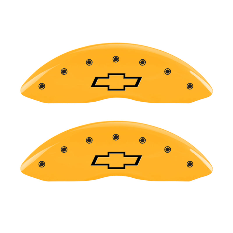 MGP Front set 2 Caliper Covers Engraved Front Bowtie Yellow finish black ch - 14207FBOWYL