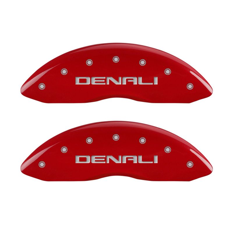 MGP 4 Caliper Covers Engraved Front & Rear Denali Red finish silver ch - 34004SDNLRD