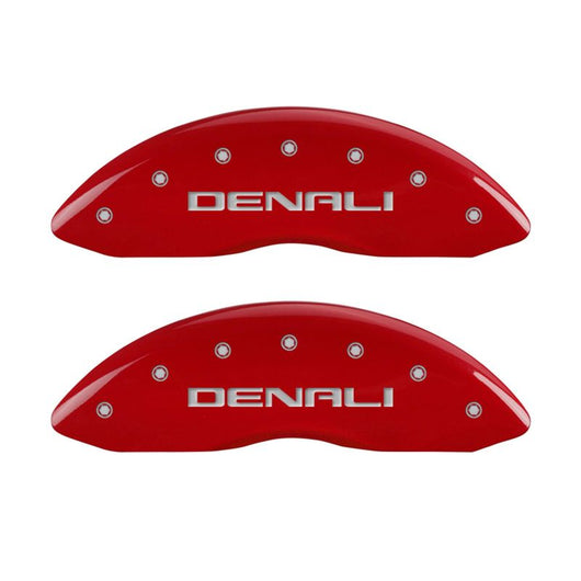 MGP 4 Caliper Covers Engraved Front & Rear Denali Red finish silver ch - 34015SDNLRD