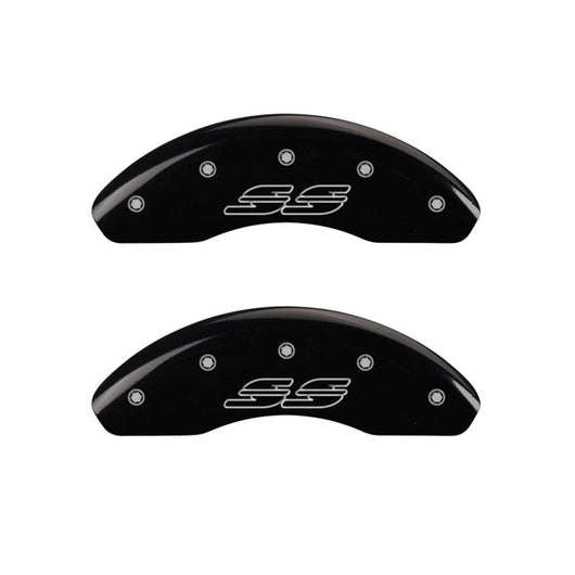 MGP 4 Caliper Covers Engraved Front & Rear Impala style/SS Black finish silver ch - 14223SSS2BK