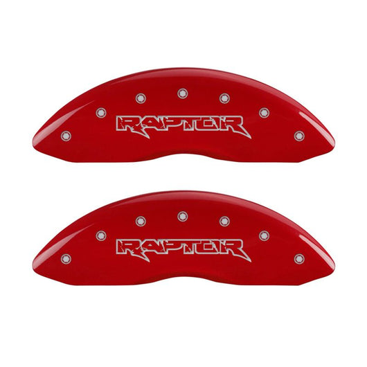 MGP 4 Caliper Covers Engraved Front & Rear Raptor Red finish silver ch - 10219SRPTRD