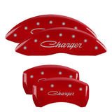 MGP 4 Caliper Covers Engraved Front & Rear Cursive/Charger Red finish silver ch - 12162SCHSRD