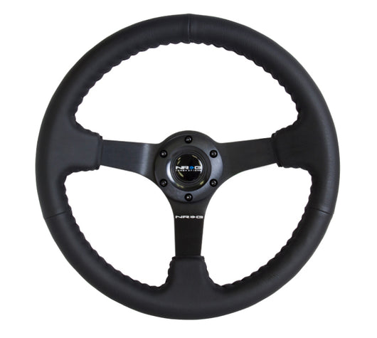 NRG Reinforced Steering Wheel (350mm / 3in. Deep) Bk Leather w/Bk BBall Stitch (Odi Bakchis Edition) - RST-036MB-R